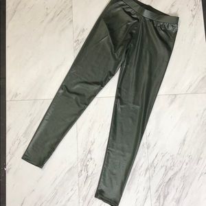Olive green pleather leggings pants